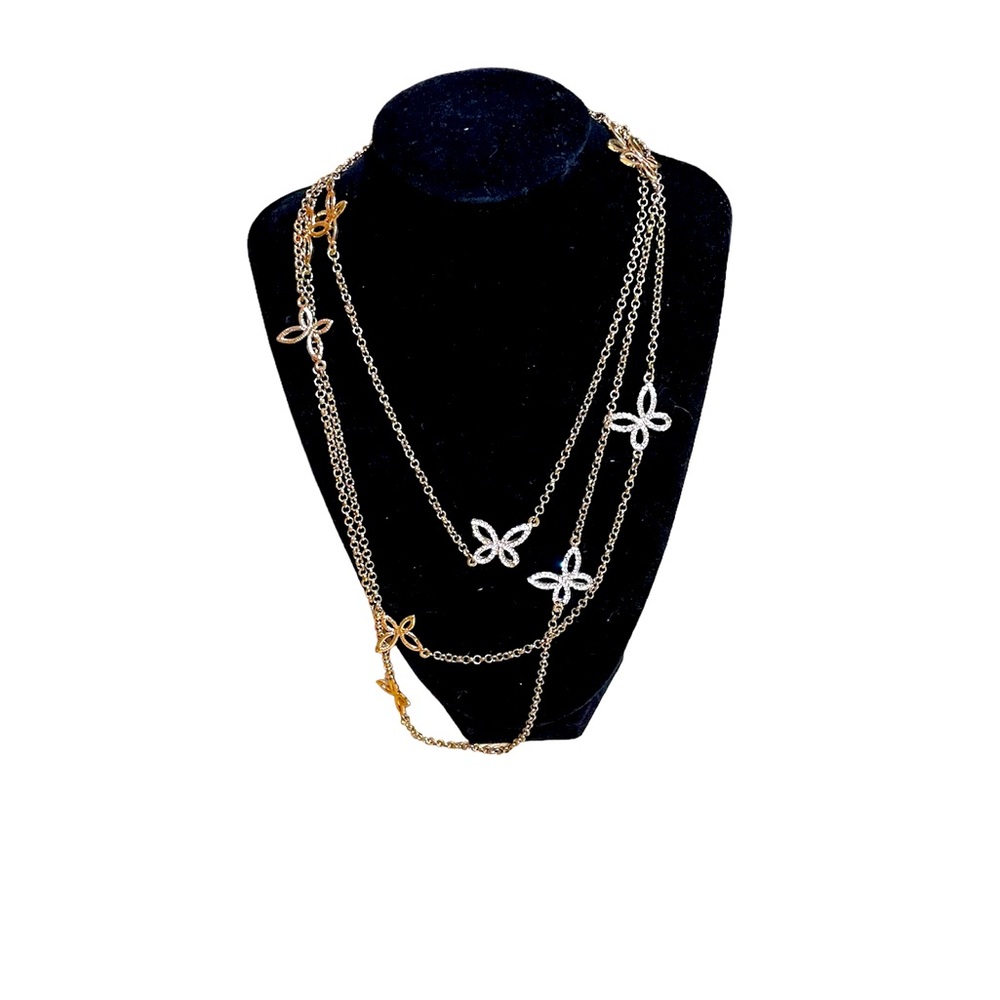 Layered Gold Chain Rhinestone Butterfly Necklace